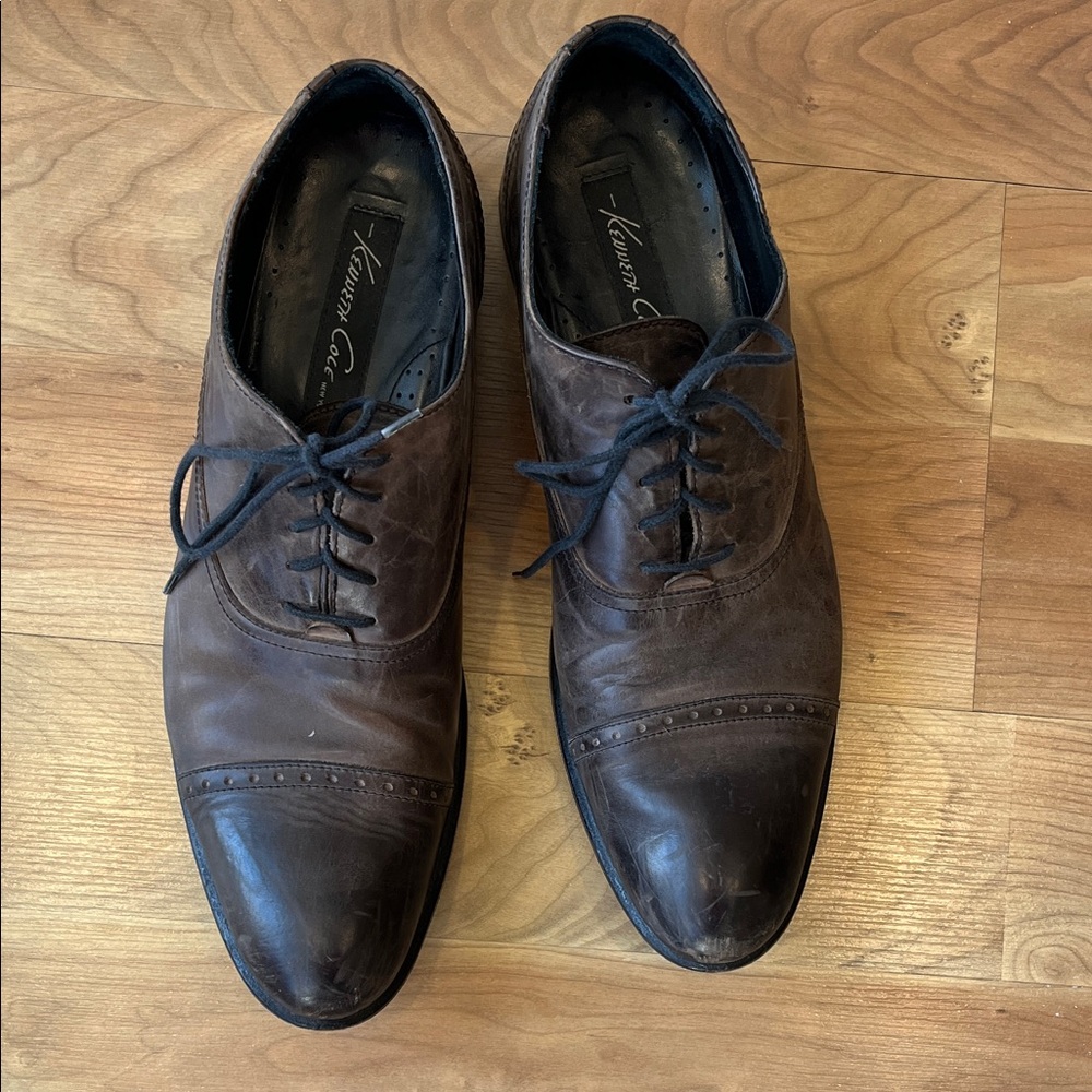 Kenneth Cole Men's leather made in Italy Dark Grey/Brown Oxfords size 8-8.5
